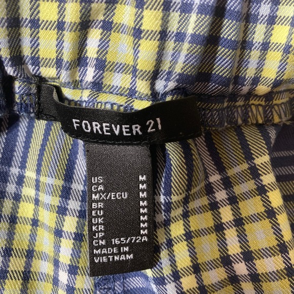 Forever 21 Women's Blue Yellow Plaid Cargo Pants Wide‎ Leg Size Medium - Picture 2 of 16